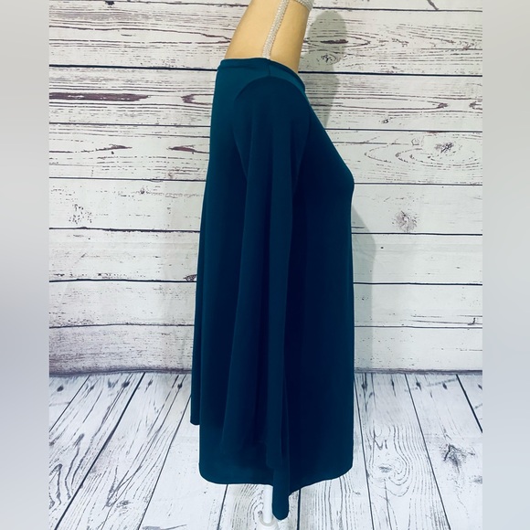 Women’s Small Dress Zara Teal Long Flare Sleeves Soft Textured U Neck - Picture 3 of 12